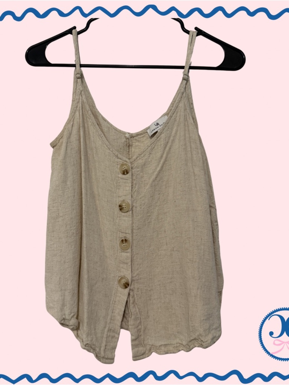 Light Beige Button-Front Linen-Blend Camisole Tank